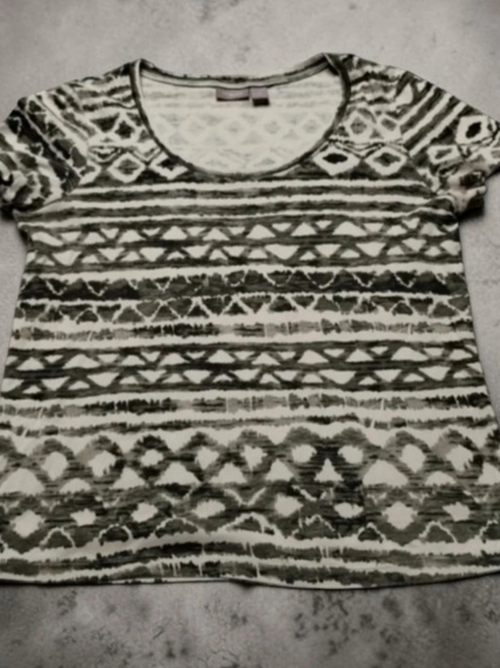 Chico's Olive And Cream Geometric Stripe Short Sleeve Tee